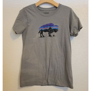 Patagonia womens graphic tee Size xs worn in and some discoloration